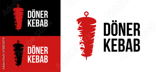 Doner Kebab logo. Fast food eatery banner creative design. Döner Kebab logotype. Shashlik vector illustration. Arabic BBQ label. Shawarma emblem. Halal meat icon. Skewer badge isolated. photo