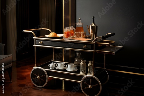 Compact Room service trolley. House service hotel work serving. Generate Ai