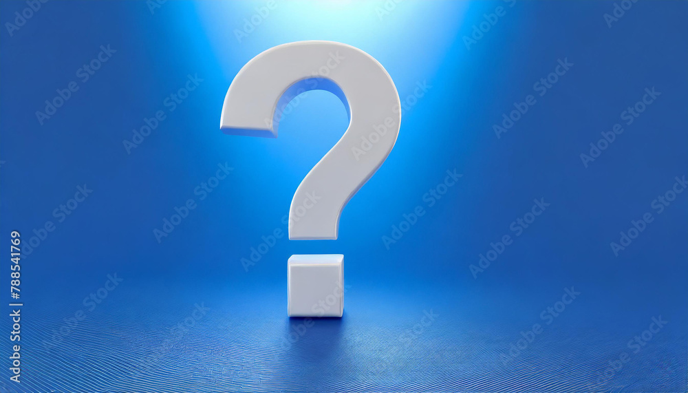 White question mark on blue background. 3D rendering. FAQ and QA. Problem solution. White question mark on blue background. 3D rendering. FAQ and QA. Problem solution.