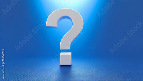 White question mark on blue background. 3D rendering. FAQ and QA. Problem solution.