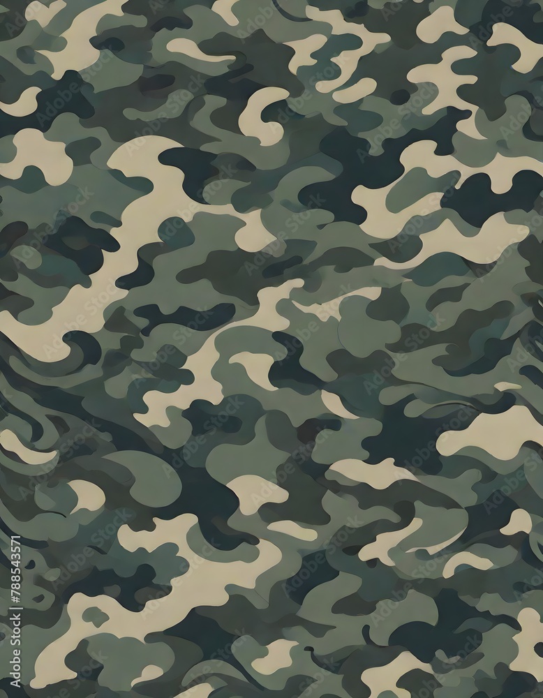 Camouflage print with green and white colors, creating a military inspired pattern, generated with AI. - obrazy, fototapety, plakaty 
