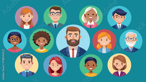 Collection of different avatar characters happy business people men and women
