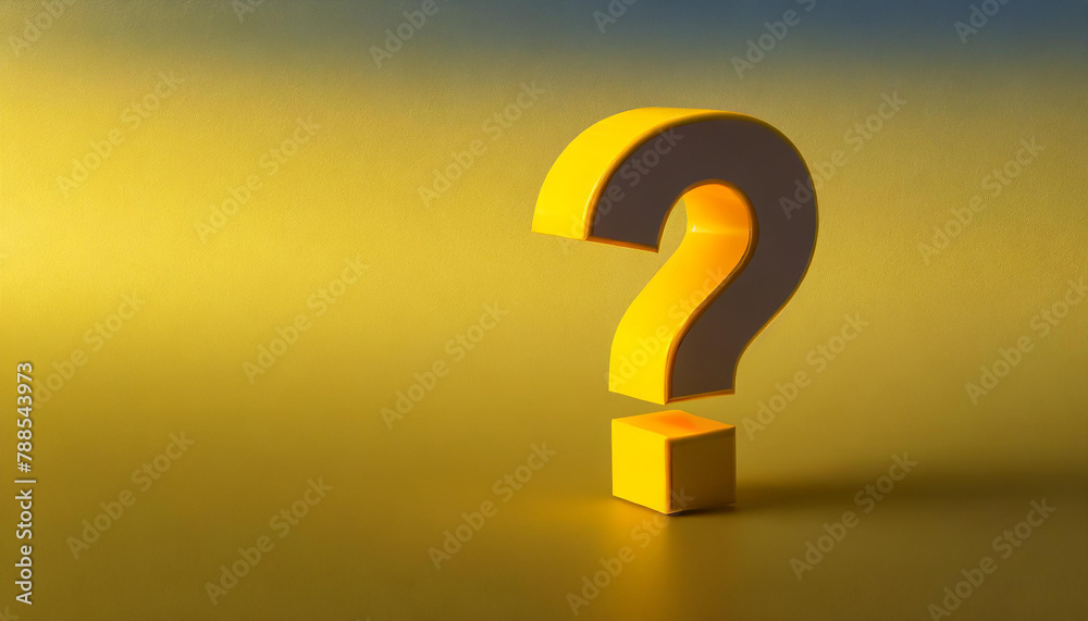 Question mark on yellow background. 3D rendering. FAQ and QA. Problem solution. Question mark on yellow background. 3D rendering. FAQ and QA. Problem solution.
