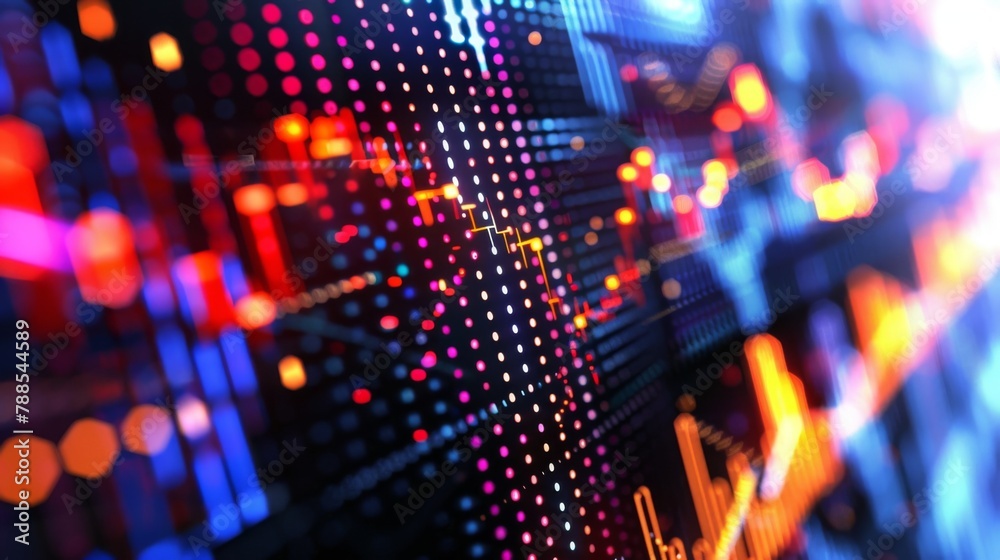 A close-up of a computer screen displaying real-time stock market data and charts, highlighting the volatility and dynamics of financial markets. - obrazy, fototapety, plakaty 