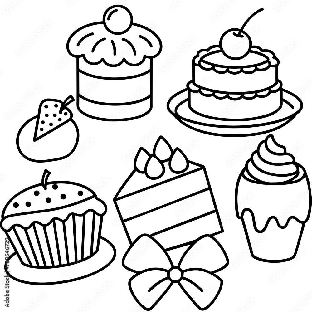 cakes, deserts, pastries vector illustration.
cakes, deserts, pastries vector illustration.
