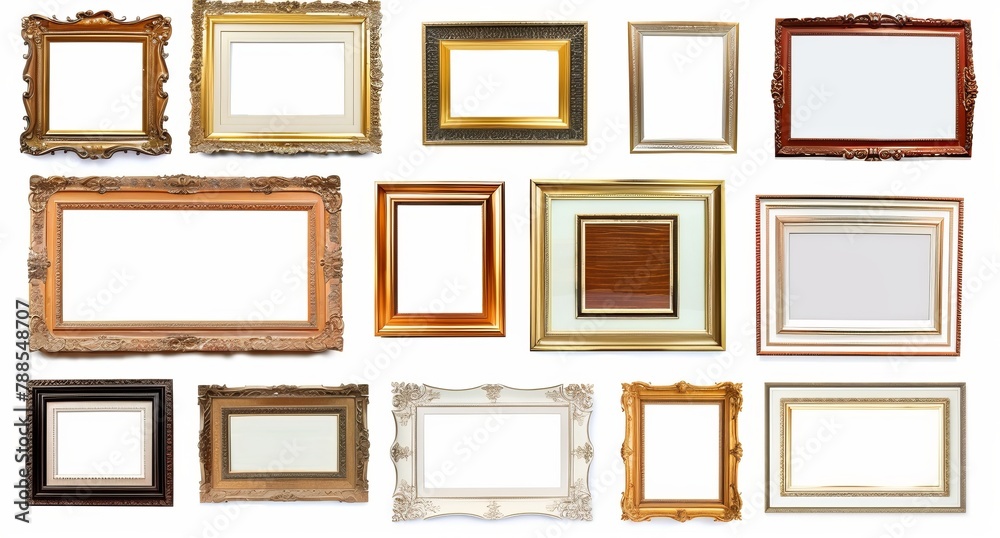picture frame set isolated on white background gold vintage