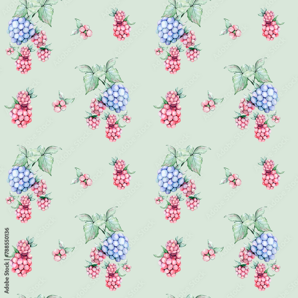 Seamless pattern with watercolor raspberries Seamless pattern with watercolor raspberries