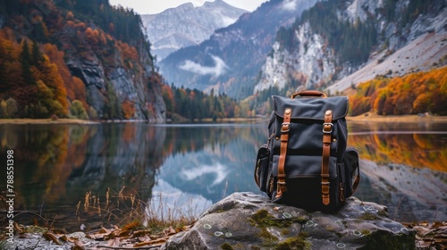 beautiful traveler backpack on a stone
