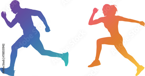 Silhouette of a running man and woman