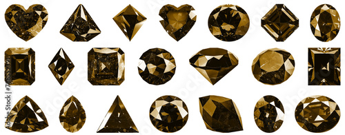 Set of cut-out yellow gold gems crystals isolated cutout on transparent background. Shiny brown copper clip art collection. landscape design elements PNG cutout. Celestite no shadow bronze ocher amber