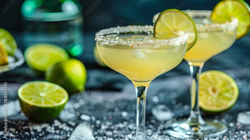 Festive margarita cocktails with salted rims and lime, essential fiesta drinks