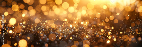 golden lbokeh ight background, New Year background with fireworks and bokeh lights, abstract glitter lights. gold orange defocused light. banner