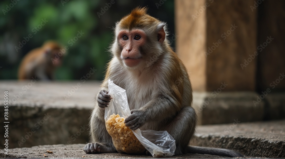 japanese macaque sitting on the stone. Genrative.ai 