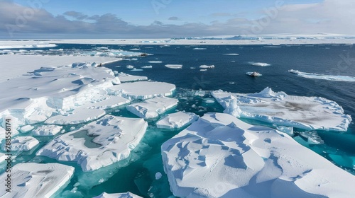 Majestic Antarctic Icebergs Floating in Pristine Ocean Waters