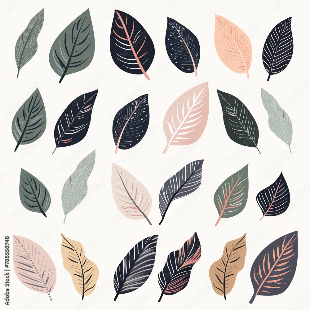 Gentle leaf illustrations in soft pastel tones creating a serene atmosphere, ideal for a comforting and calming environment Gentle leaf illustrations in soft pastel tones creating a serene atmosphere, ideal for a comforting and calming environment