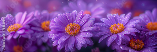 Vibrant Purple Daisy Bloom with Morning Dew Drops