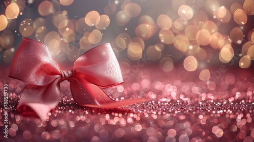 Romantic ribbon bow, glittering background, special occasion photo