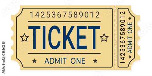 Admit one retro ticket on a white background, vector.
