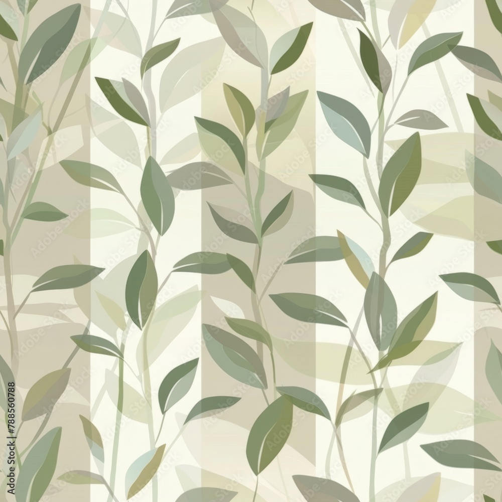 Elegant Botanical Seamless Pattern with Green Leaves on Neutral Background