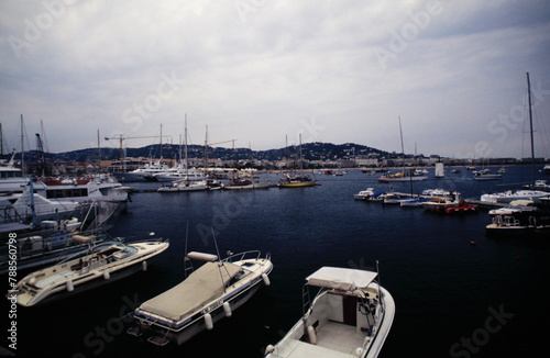 sailboats at old harbour Vieux Port and old town Le Suquet, Cannes, french riviera, South France during 1990s