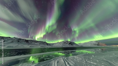 Majestic Northern Lights Display Over Serene Arctic Landscape