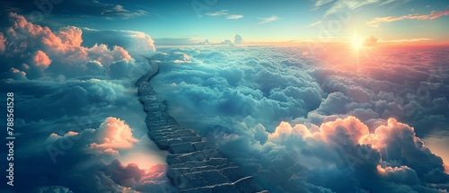 Path to the celestial, stairs in the clouds, peaceful clarity photo