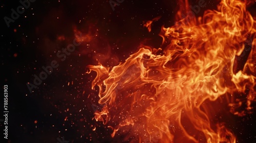 Intense fire burning against a dark backdrop. Ideal for dramatic visual effects