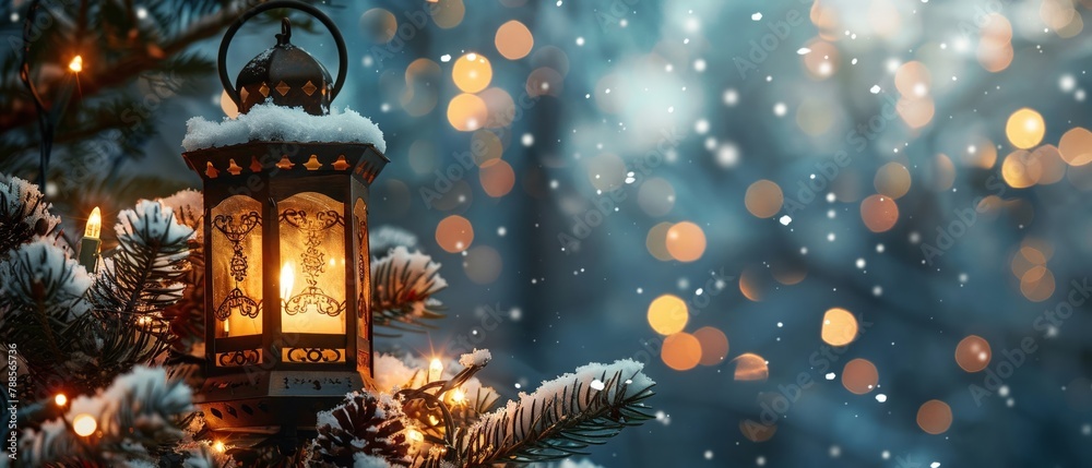 Golden lantern glow, enchanting holiday warmth Golden lantern glow, enchanting holiday warmth