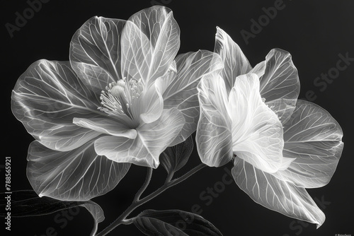 Elegant Monochrome Hibiscus Flowers Against Dark Background © smth.design
