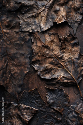 A detailed view of a leaf resting on a rock, suitable for nature backgrounds