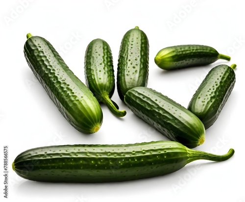 Five green cucumbers on a white background