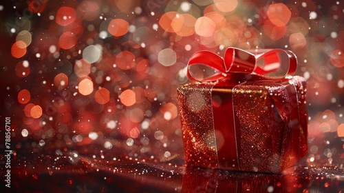 Gift-giving charm, ribbon swirls, background sparkle