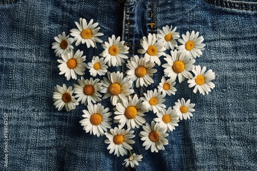 A heart made out of daisies on a pair of jeans. Perfect for fashion or nature concepts