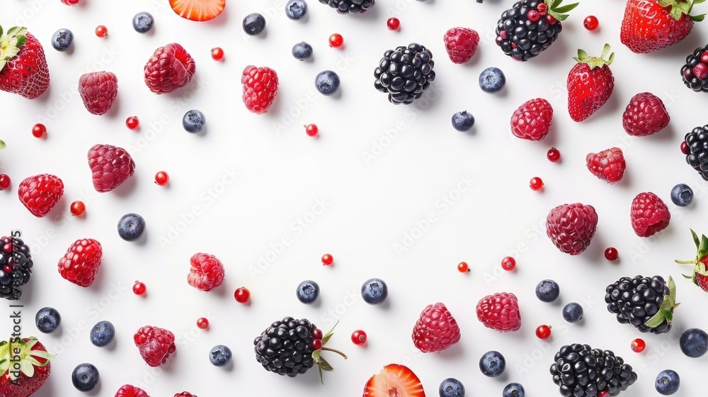 Fresh variety of berries on a clean white background, perfect for food and health-related designs Fresh variety of berries on a clean white background, perfect for food and health-related designs