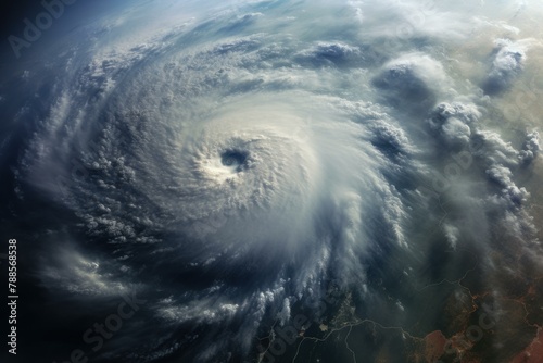 Panoramic Satellite image storm. Storm disaster. Generate Ai photo
