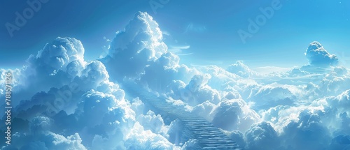 Divine journey upwards, staircase to the clouds, spiritual quest photo