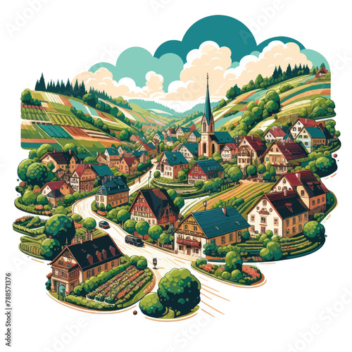 village vector in white background 