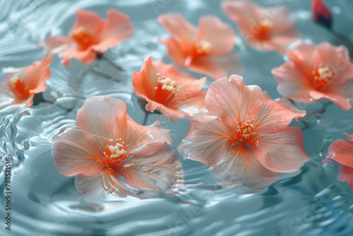 Tranquil Peach Blossoms Floating on Serene Water Surface