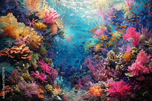 Coral reef, marine life abundance, underwater colors, biodiversity treasure photo