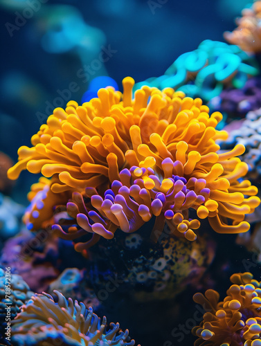macro photography of deep sea corals on a coral reef in a deep oceanic scene