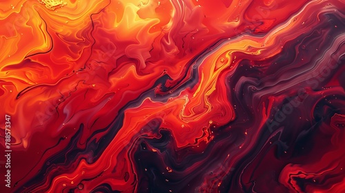 Vibrant Abstract Fluid Art in Red and Orange Hues with Swirling Patterns