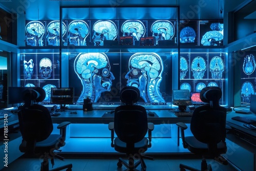 Neurological research center, brain-computer interface, cognitive science, high-tech equipment photo