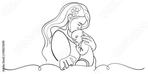Mother and son line art vector illustration, mothers day celebration background	