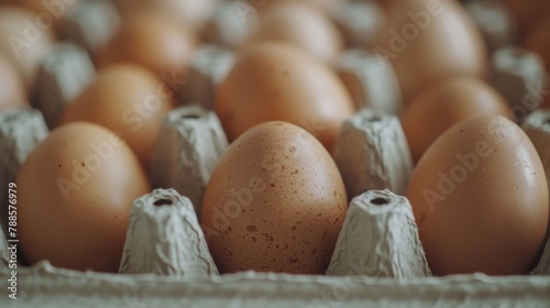 A carton filled with lots of brown eggs. Great for food and farm-related projects