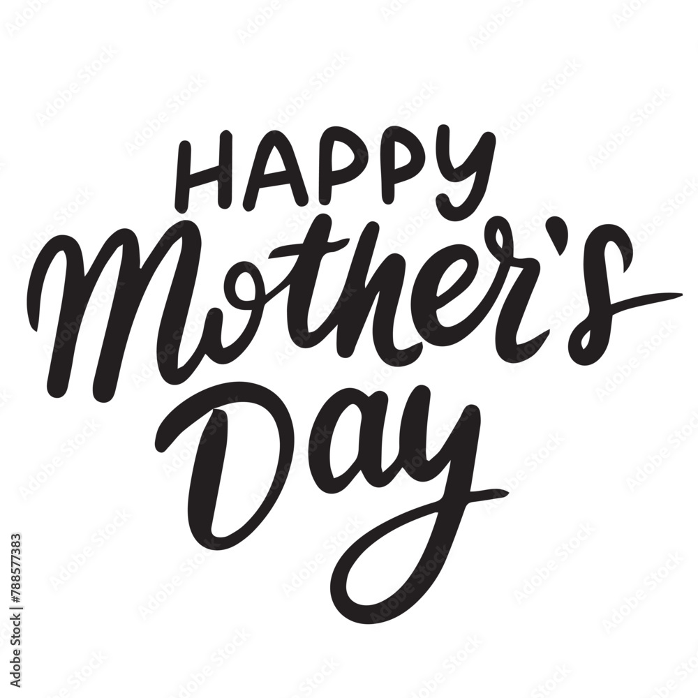 Happy Mother's Day text isolated on transparent background. Hand drawn vector art.