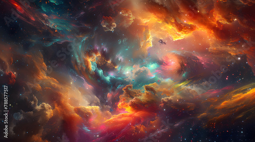 A Symphony Of Elemental Forces Colliding In A Cataclysmic Explosion Of Color And Sound, Creating A Surreal Tableau Of Cosmic Chaos And Creation photo