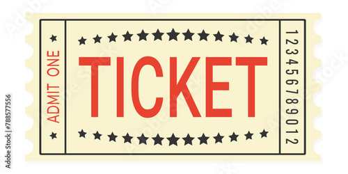 Admit one retro ticket on a white background, vector.