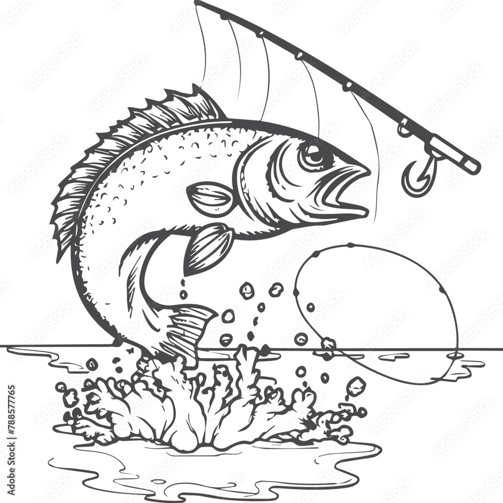Naklejka premium Fishing coloring pages. Fishing outline for coloring book