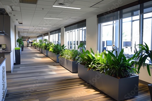 Greenery and planters bring a touch of nature indoors, fostering a healthy environment in the office landscape.