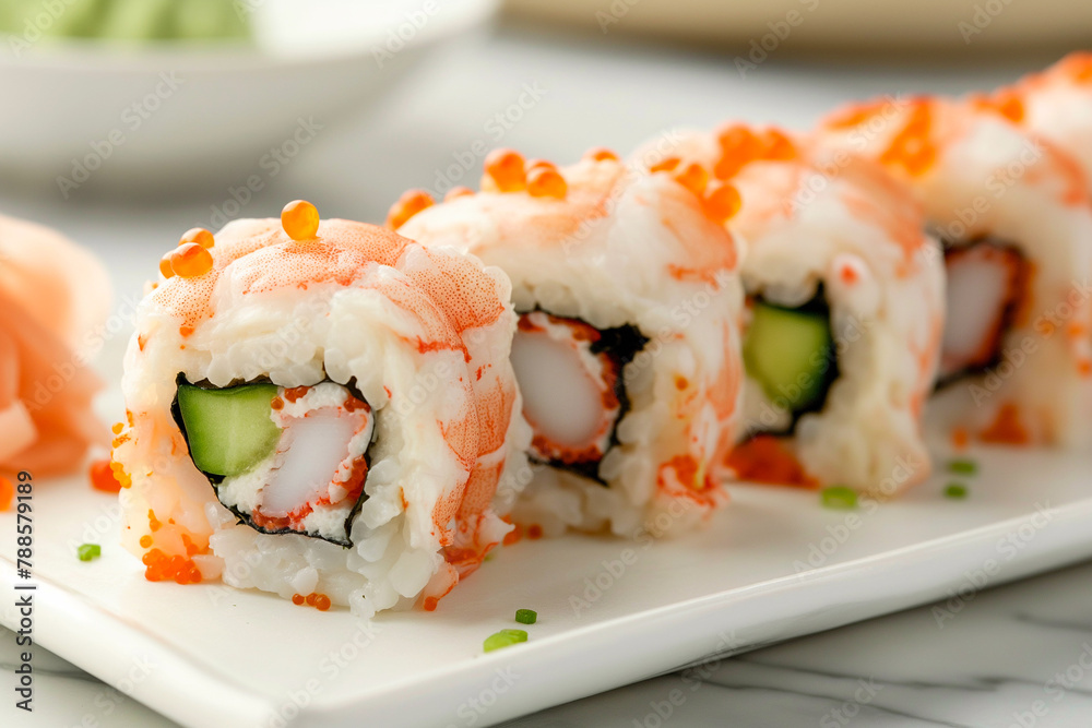traditional japanese sushi on a white plate, platter traditional japanese sushi on a white plate, platter